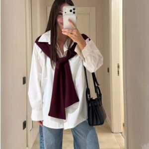 white shirt with scarf