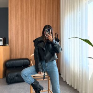 Cropped leather jacket